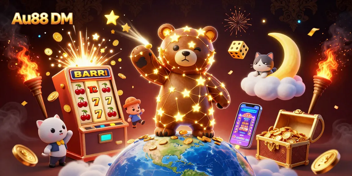 Experience thrilling wins with Au88 DM in an engaging 3D casino illustration showcasing vibrant games.