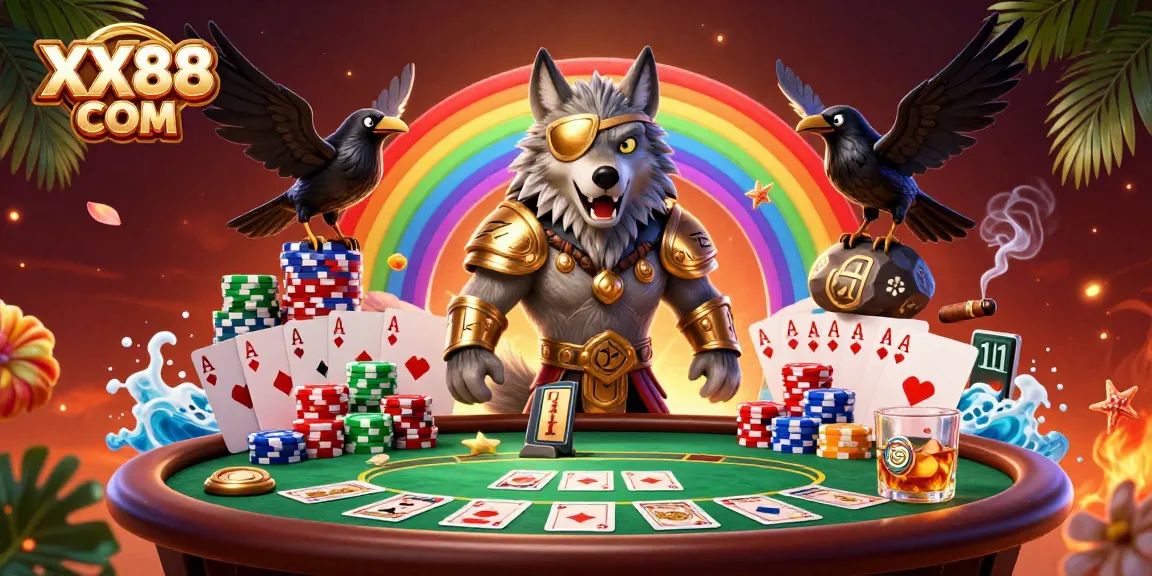 Engage in the thrilling world of XX88 COM with a vivid casino chips scene featuring Odin and his ravens.