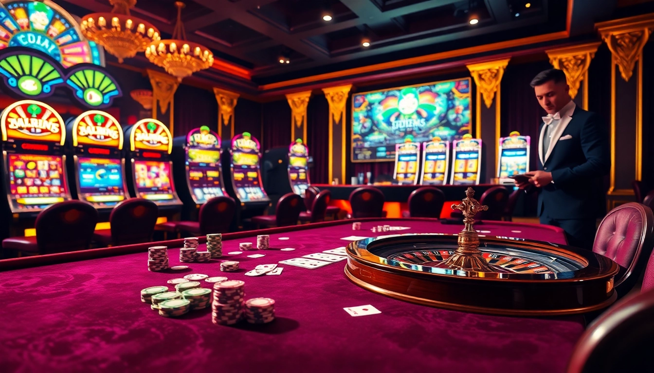 A poker table at mmoo com with colorful chips and dealer interaction, showcasing a vibrant casino scene.