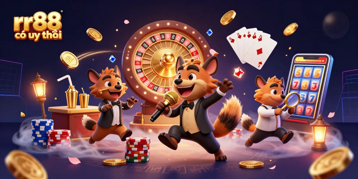 Experience the fun at rr88 có uy tín with vibrant casino elements, hyenas in action, and sparkling rewards.