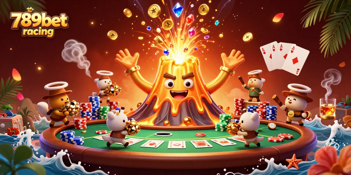 Experience thrilling wins with 789bet racing in a vibrant 3D casino scene featuring treasures and poker elements.