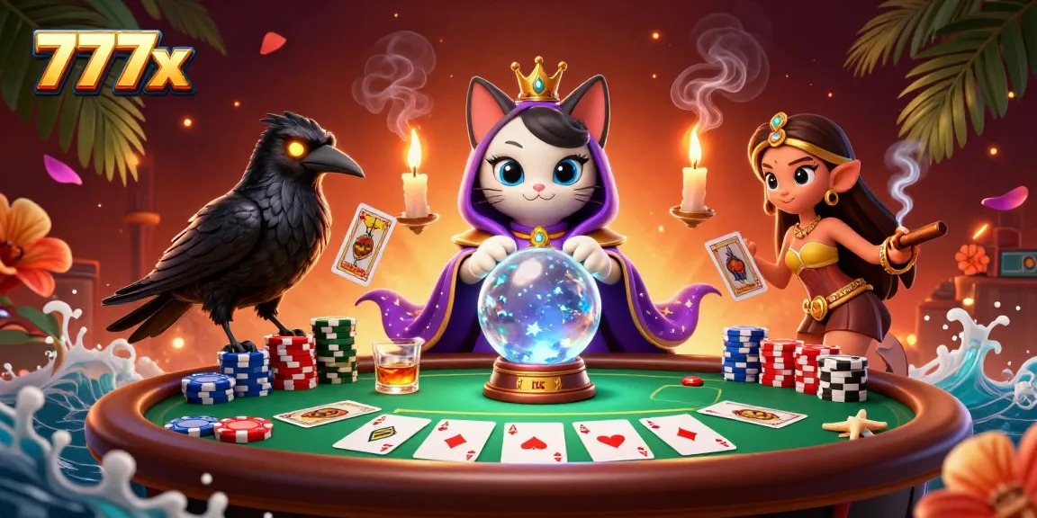 Experience the thrilling world of 777x casino gaming with immersive poker action in a vibrant 3D scene.