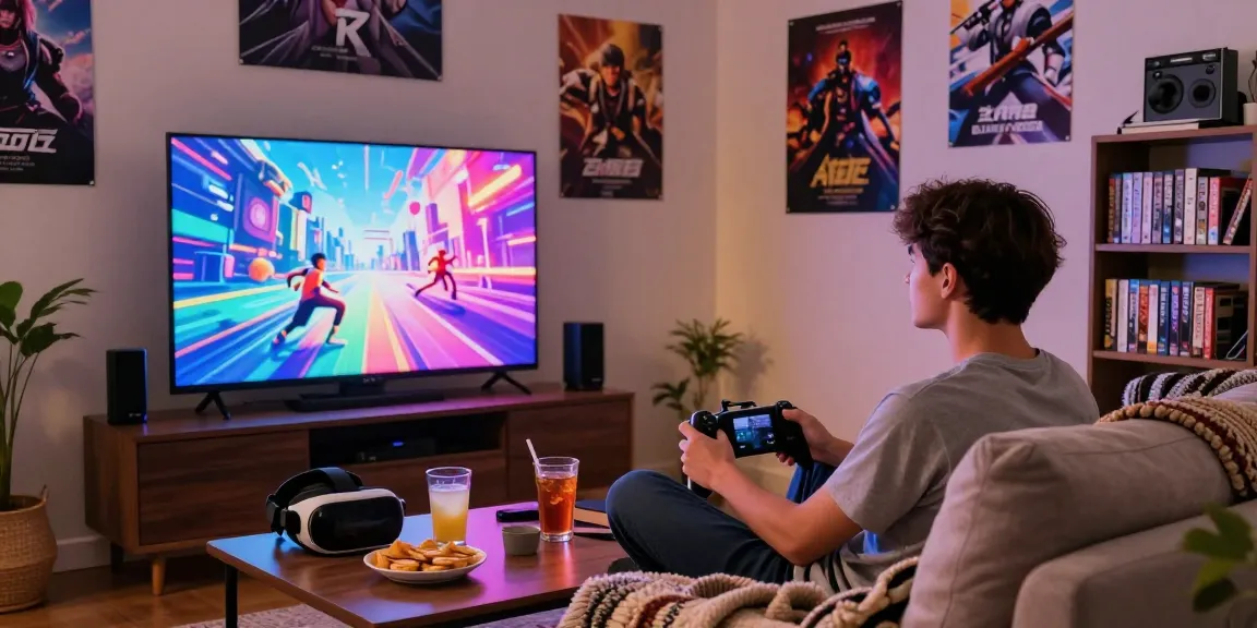Enjoying an adult game on the couch with vibrant graphics and cozy atmosphere