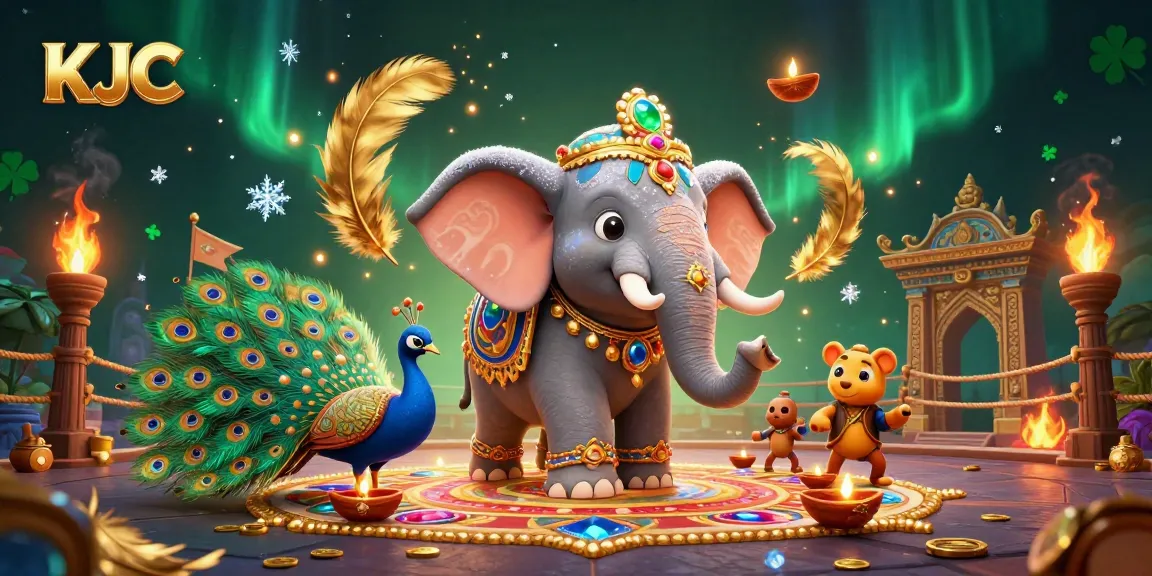 KJC engages players with vibrant 3D casino elements in a colorful, dynamic scene filled with excitement.