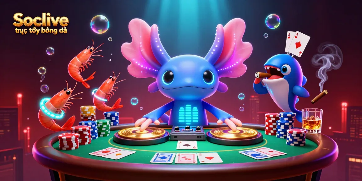 Experience Socolive trực tiếp bóng đá with an exciting underwater casino scene filled with vibrant animated characters.